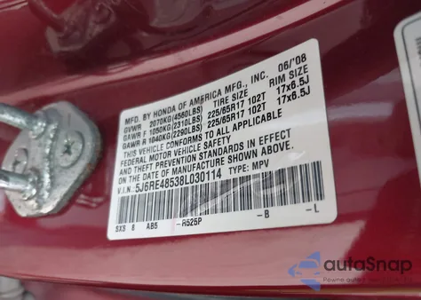 2008 Honda Cr-V Ex z USA, uszkodzony, nr VIN 5J6RE48538L030114